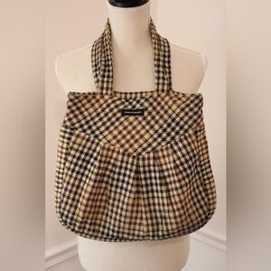 Francois Beauregard Brown Black Houndstooth Tote Handbag Boho Designer Small